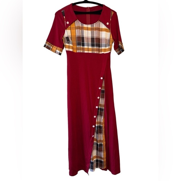 A Line Swing Dress with Plaid Inserts M - Picture 1 of 9